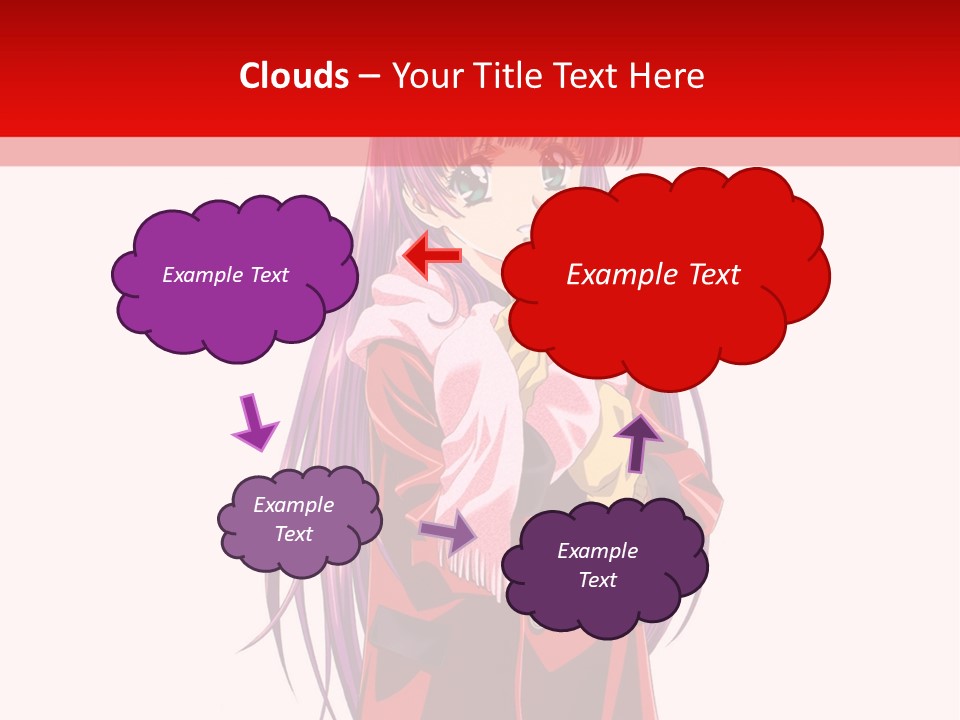 A Girl With Purple Hair And A White Hat Is Standing In Front Of A Red PowerPoint Template