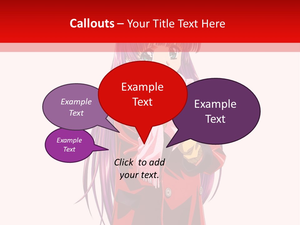 A Girl With Purple Hair And A White Hat Is Standing In Front Of A Red PowerPoint Template
