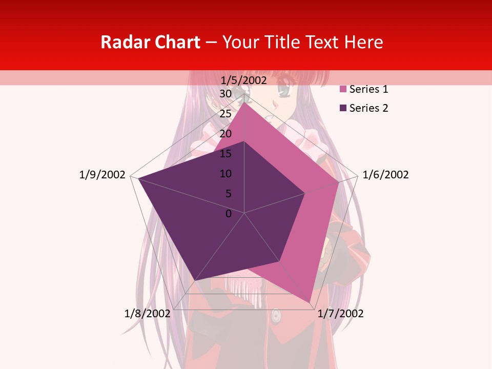 A Girl With Purple Hair And A White Hat Is Standing In Front Of A Red PowerPoint Template