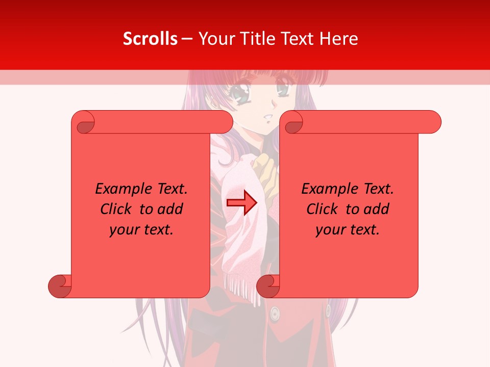 A Girl With Purple Hair And A White Hat Is Standing In Front Of A Red PowerPoint Template