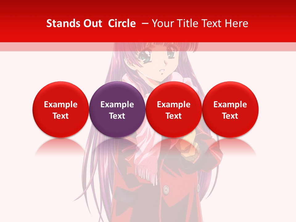 A Girl With Purple Hair And A White Hat Is Standing In Front Of A Red PowerPoint Template