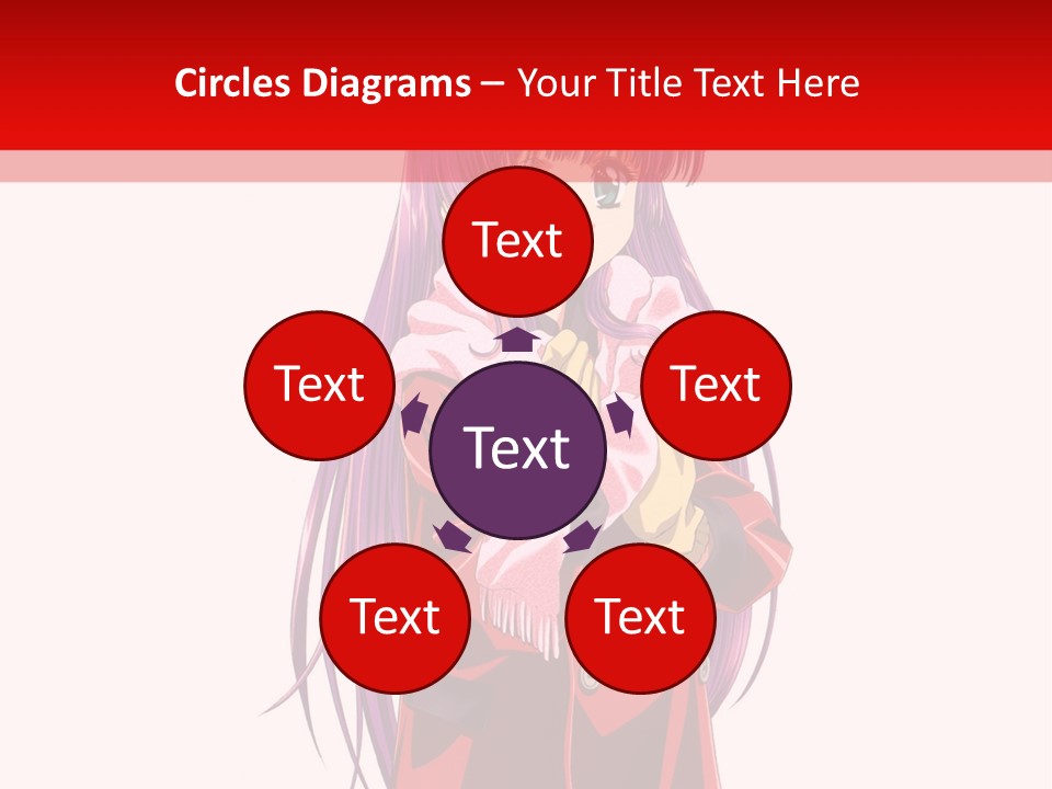 A Girl With Purple Hair And A White Hat Is Standing In Front Of A Red PowerPoint Template