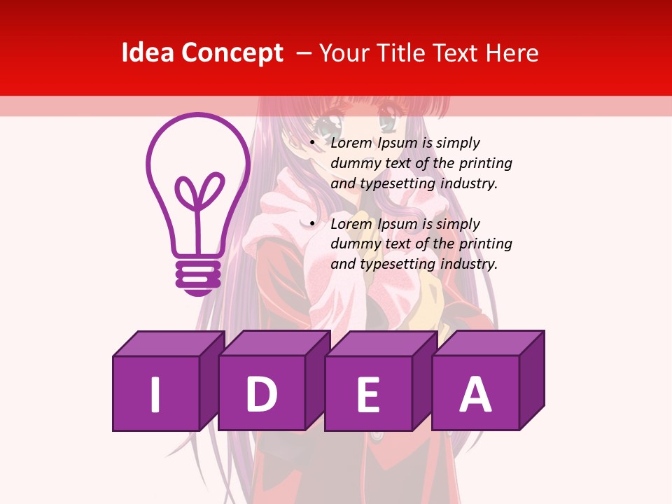 A Girl With Purple Hair And A White Hat Is Standing In Front Of A Red PowerPoint Template