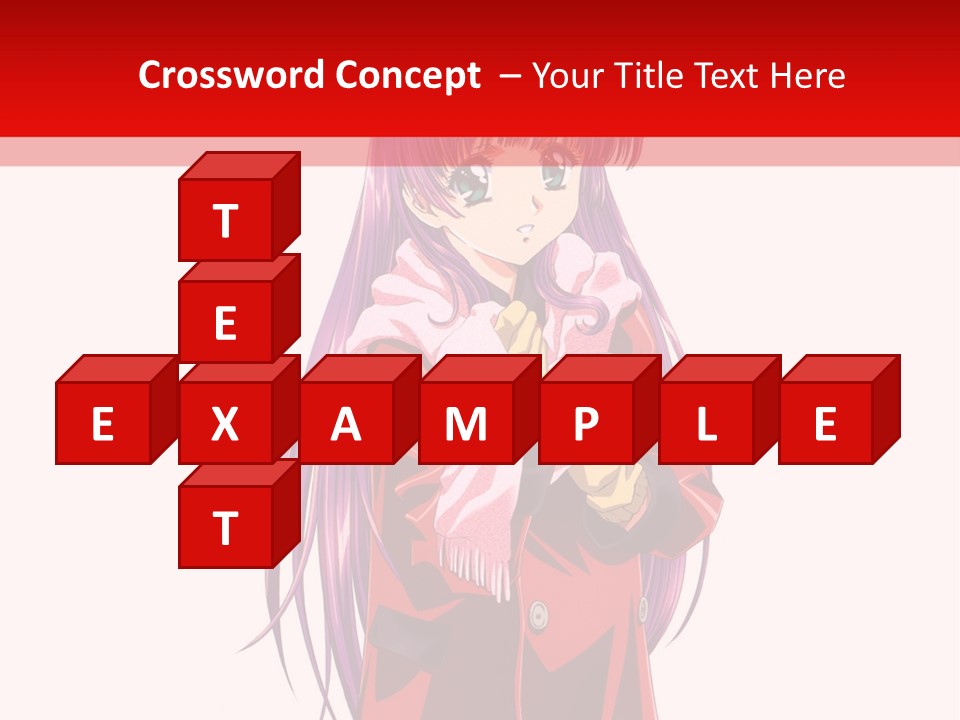 A Girl With Purple Hair And A White Hat Is Standing In Front Of A Red PowerPoint Template