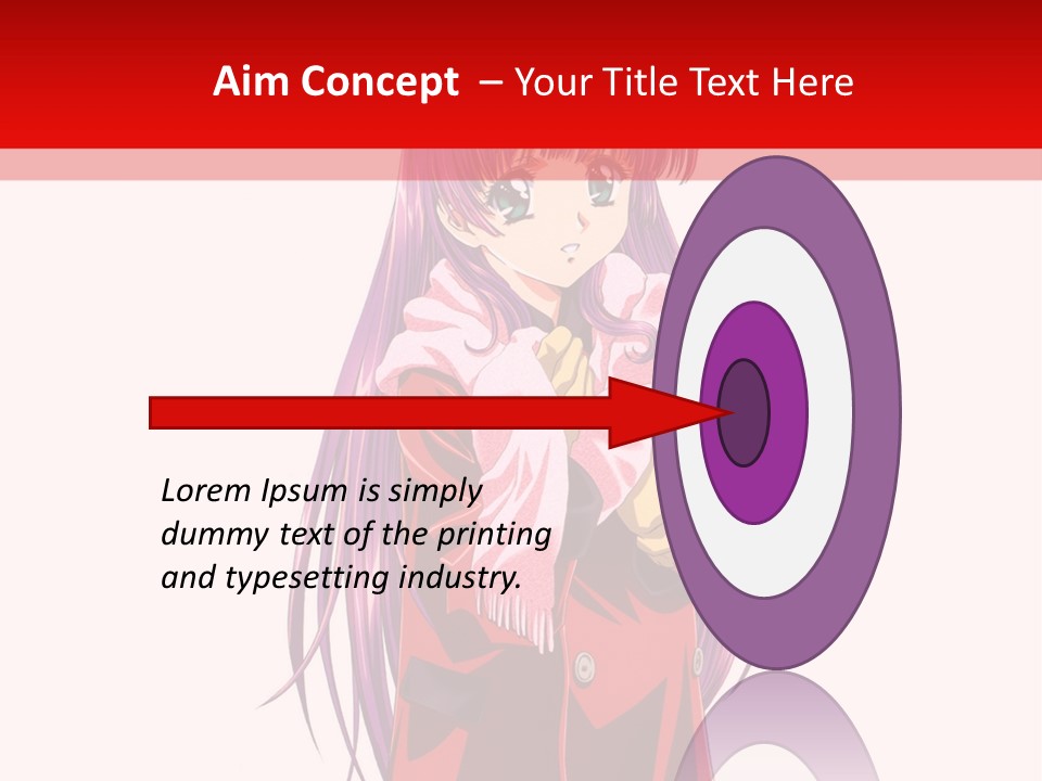A Girl With Purple Hair And A White Hat Is Standing In Front Of A Red PowerPoint Template