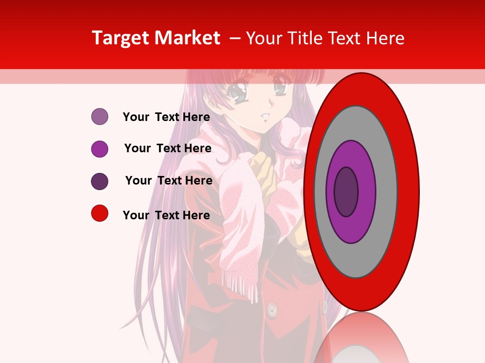 A Girl With Purple Hair And A White Hat Is Standing In Front Of A Red PowerPoint Template