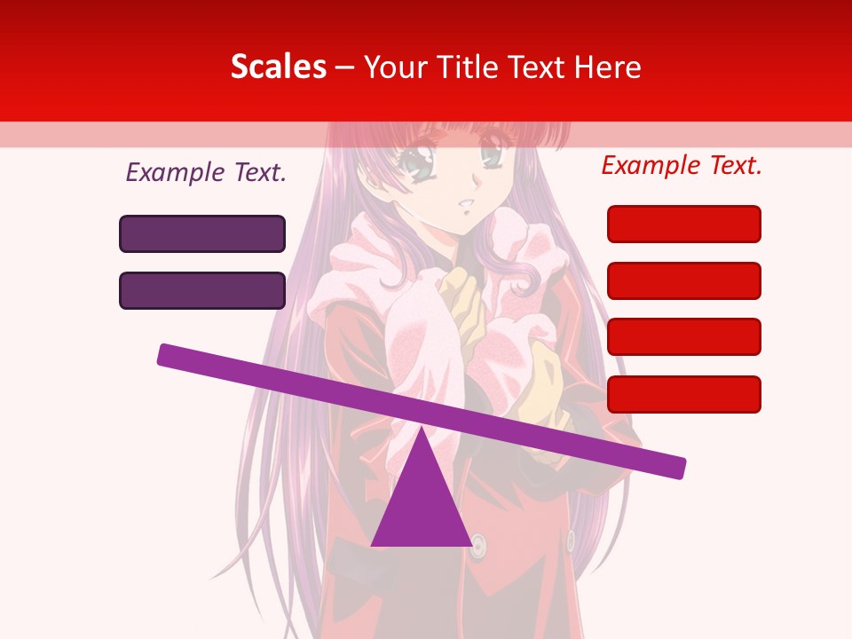 A Girl With Purple Hair And A White Hat Is Standing In Front Of A Red PowerPoint Template
