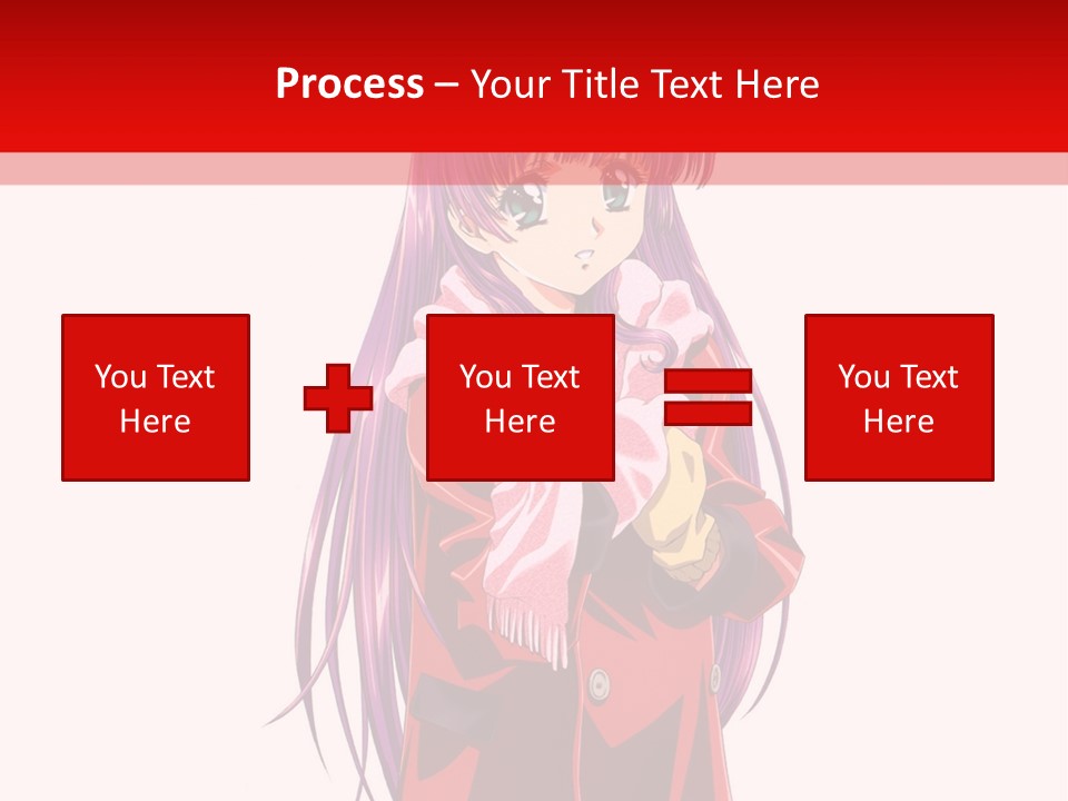 A Girl With Purple Hair And A White Hat Is Standing In Front Of A Red PowerPoint Template