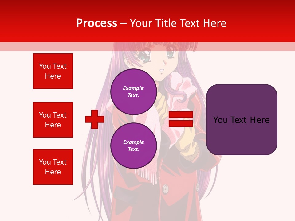 A Girl With Purple Hair And A White Hat Is Standing In Front Of A Red PowerPoint Template