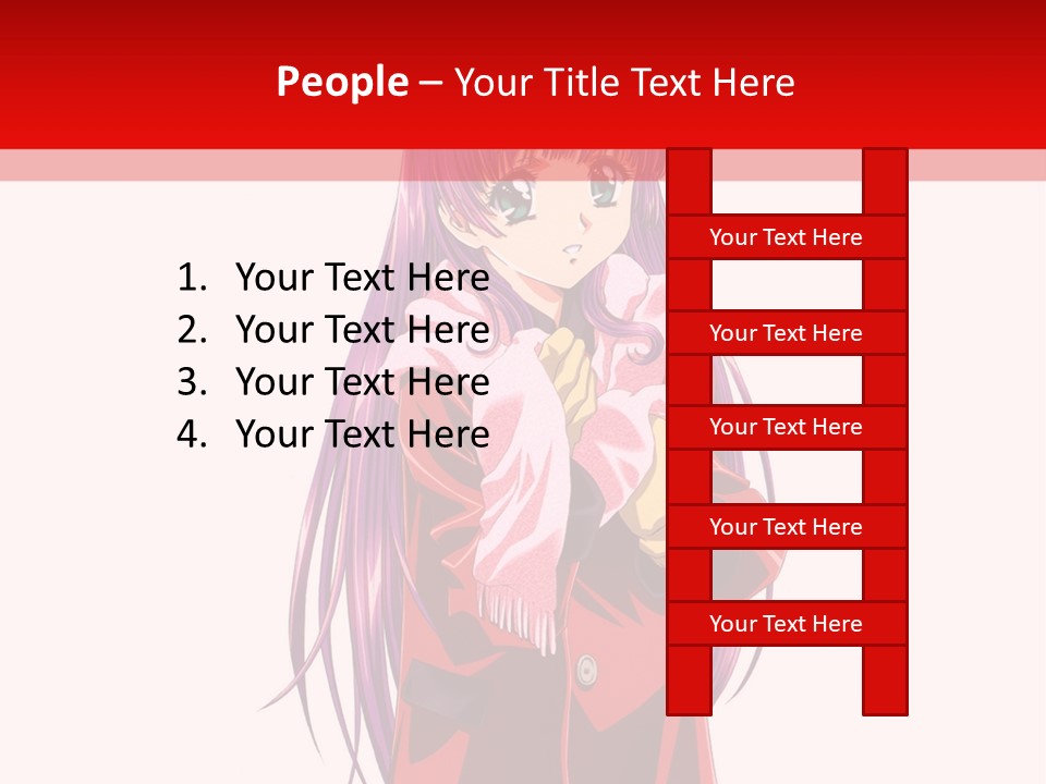 A Girl With Purple Hair And A White Hat Is Standing In Front Of A Red PowerPoint Template