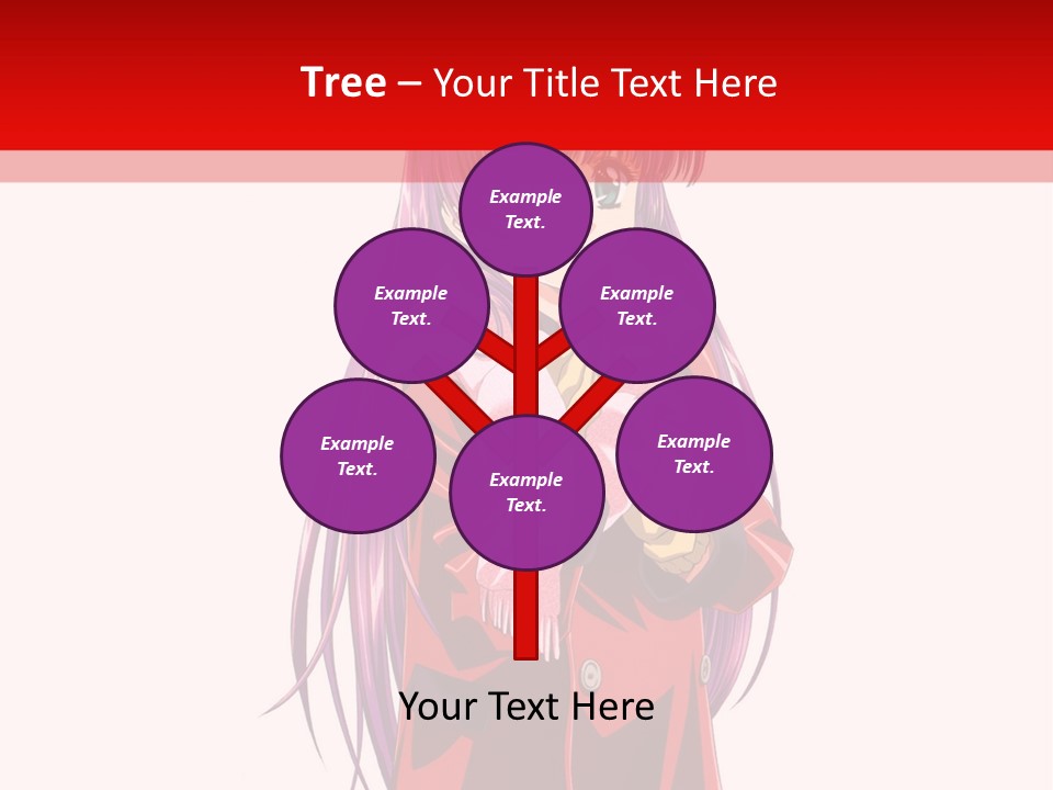 A Girl With Purple Hair And A White Hat Is Standing In Front Of A Red PowerPoint Template