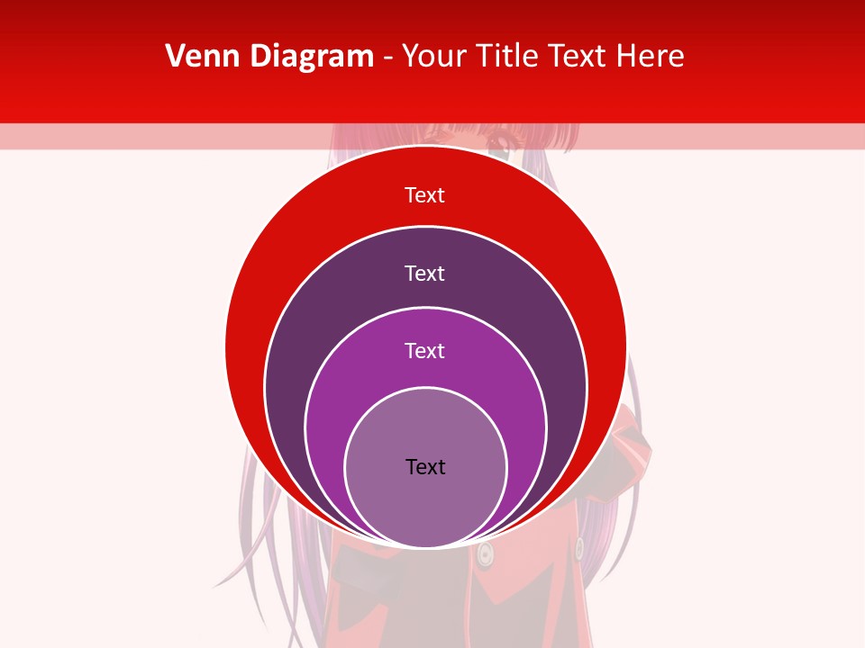 A Girl With Purple Hair And A White Hat Is Standing In Front Of A Red PowerPoint Template