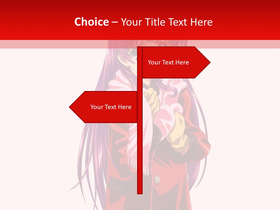 A Girl With Purple Hair And A White Hat Is Standing In Front Of A Red PowerPoint Template