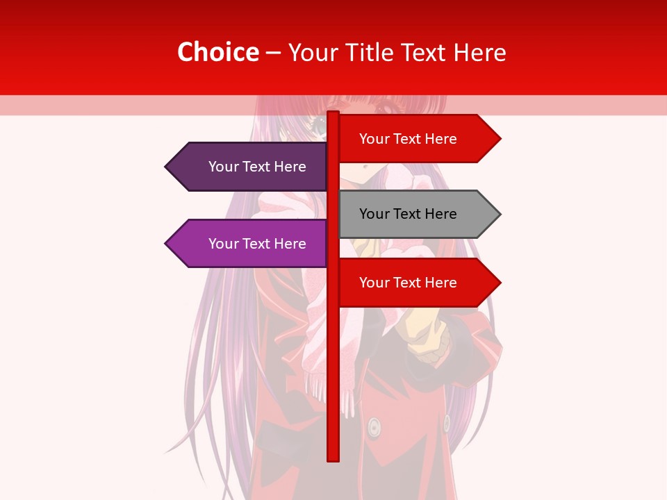 A Girl With Purple Hair And A White Hat Is Standing In Front Of A Red PowerPoint Template