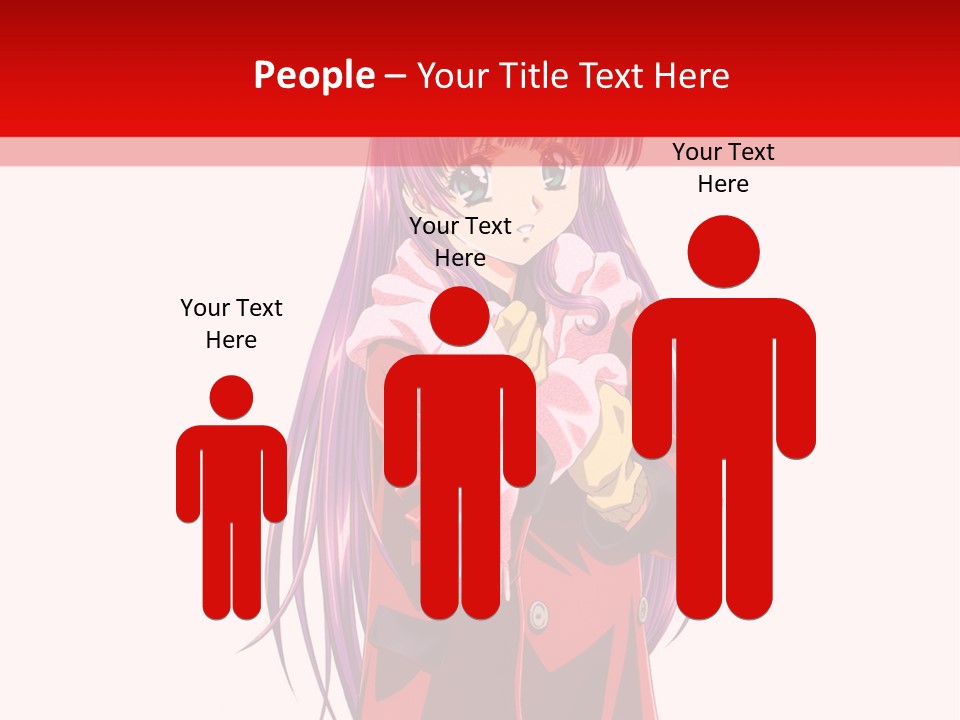 A Girl With Purple Hair And A White Hat Is Standing In Front Of A Red PowerPoint Template