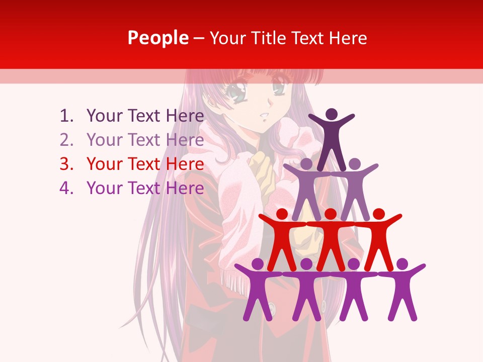 A Girl With Purple Hair And A White Hat Is Standing In Front Of A Red PowerPoint Template