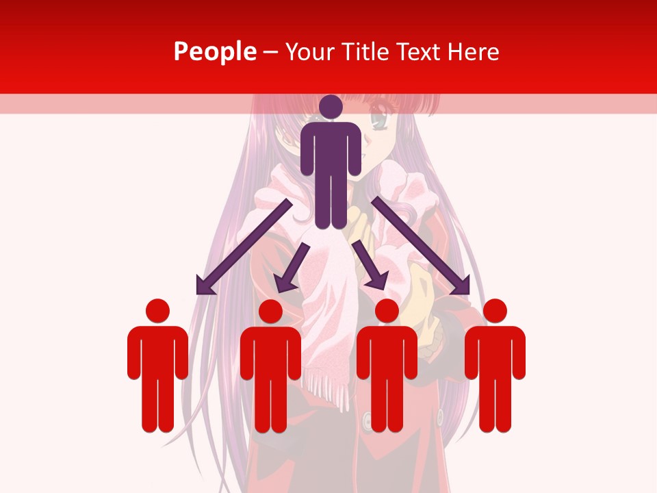 A Girl With Purple Hair And A White Hat Is Standing In Front Of A Red PowerPoint Template