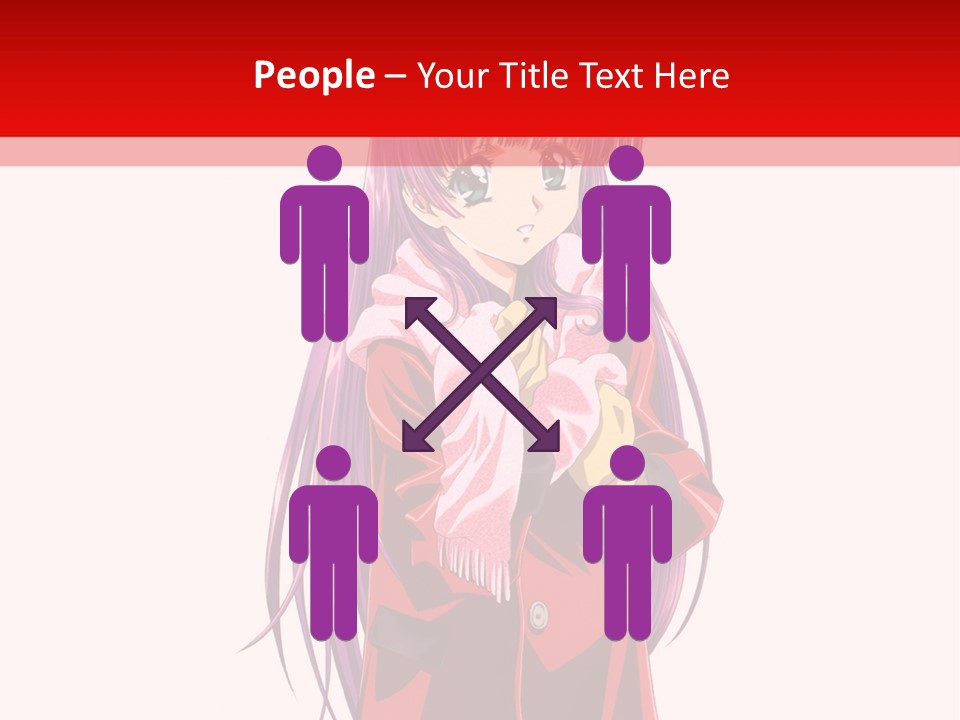 A Girl With Purple Hair And A White Hat Is Standing In Front Of A Red PowerPoint Template