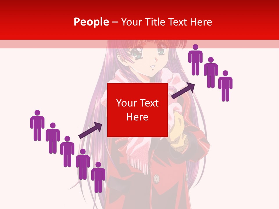 A Girl With Purple Hair And A White Hat Is Standing In Front Of A Red PowerPoint Template