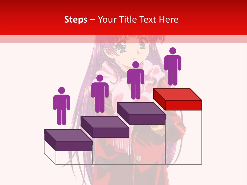 A Girl With Purple Hair And A White Hat Is Standing In Front Of A Red PowerPoint Template