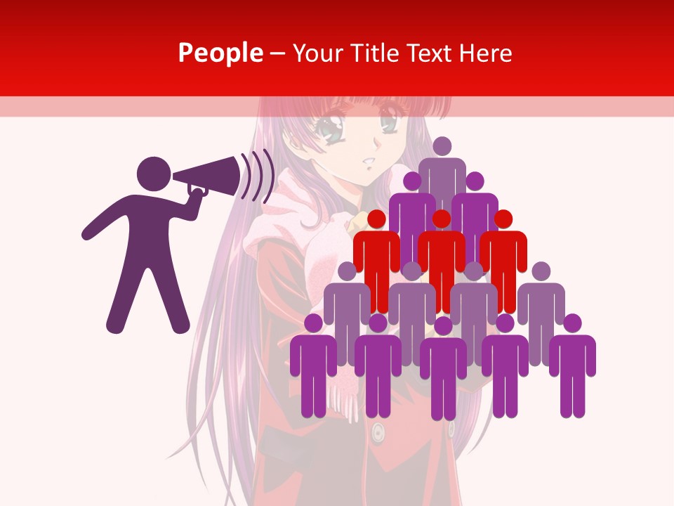 A Girl With Purple Hair And A White Hat Is Standing In Front Of A Red PowerPoint Template