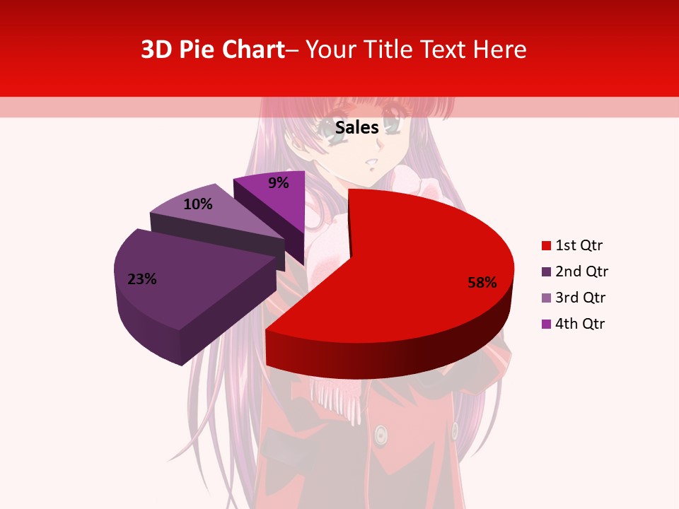 A Girl With Purple Hair And A White Hat Is Standing In Front Of A Red PowerPoint Template