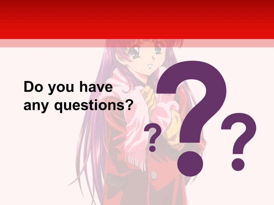 A Girl With Purple Hair And A White Hat Is Standing In Front Of A Red PowerPoint Template