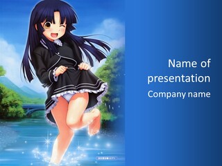 A Girl In A Black Dress Is Running In The Water PowerPoint Template