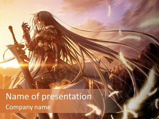 A Woman With Long Hair Holding A Sword PowerPoint Template