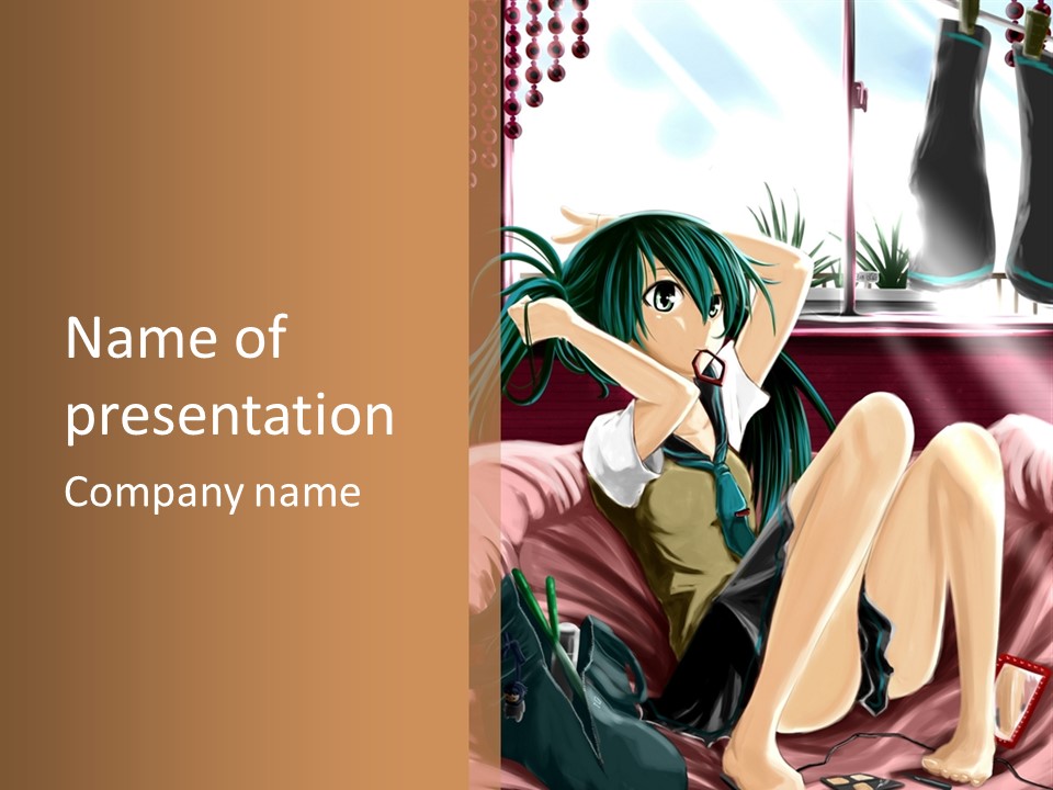 A Woman Sitting On Top Of A Bed Next To A Window PowerPoint Template