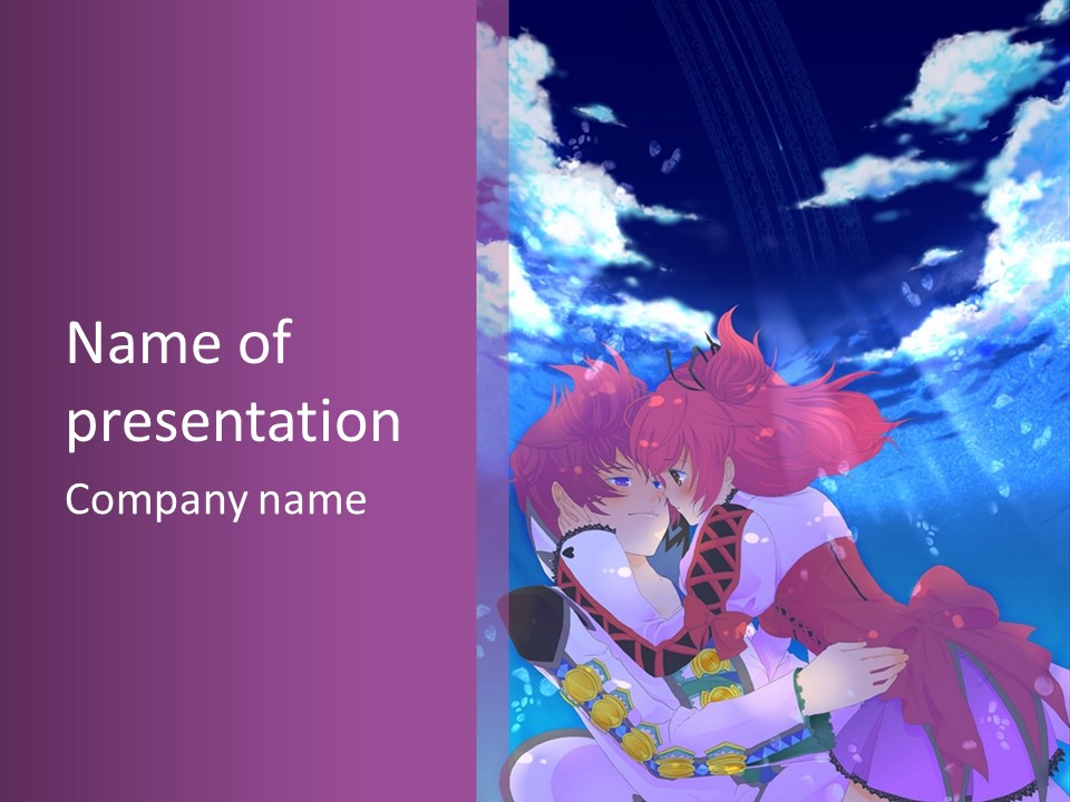 A Couple Of Anime Characters Sitting Next To Each Other PowerPoint Template