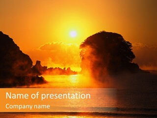 The Sun Is Setting Over A Body Of Water PowerPoint Template