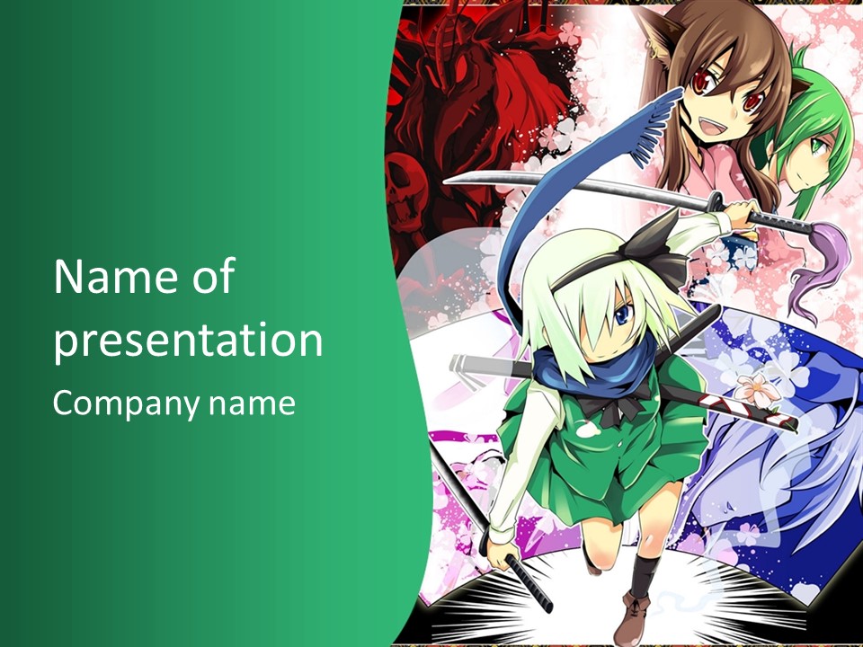 A Couple Of Anime Characters In Front Of A Green Background PowerPoint Template