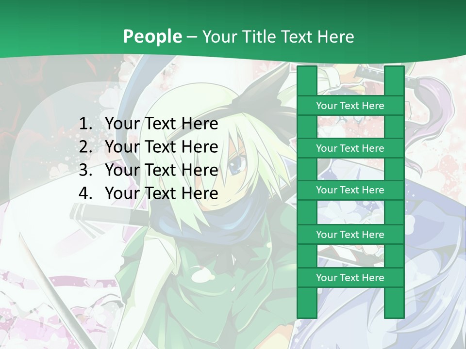A Couple Of Anime Characters In Front Of A Green Background PowerPoint Template