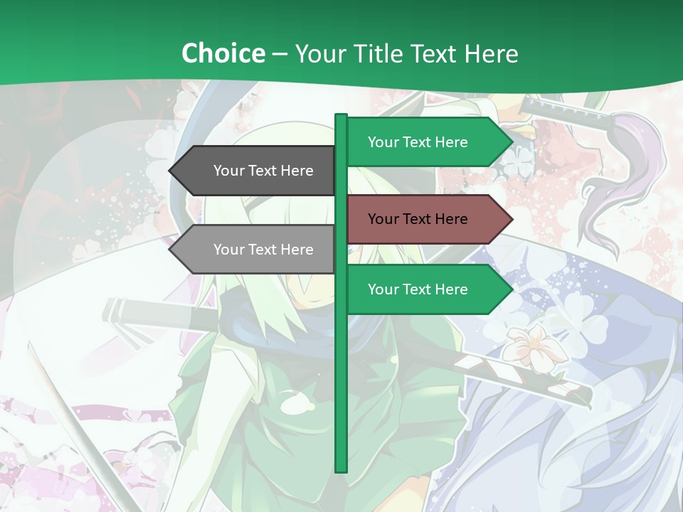 A Couple Of Anime Characters In Front Of A Green Background PowerPoint Template