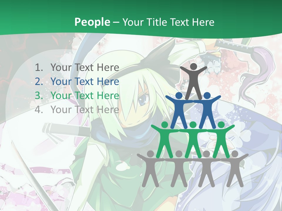 A Couple Of Anime Characters In Front Of A Green Background PowerPoint Template