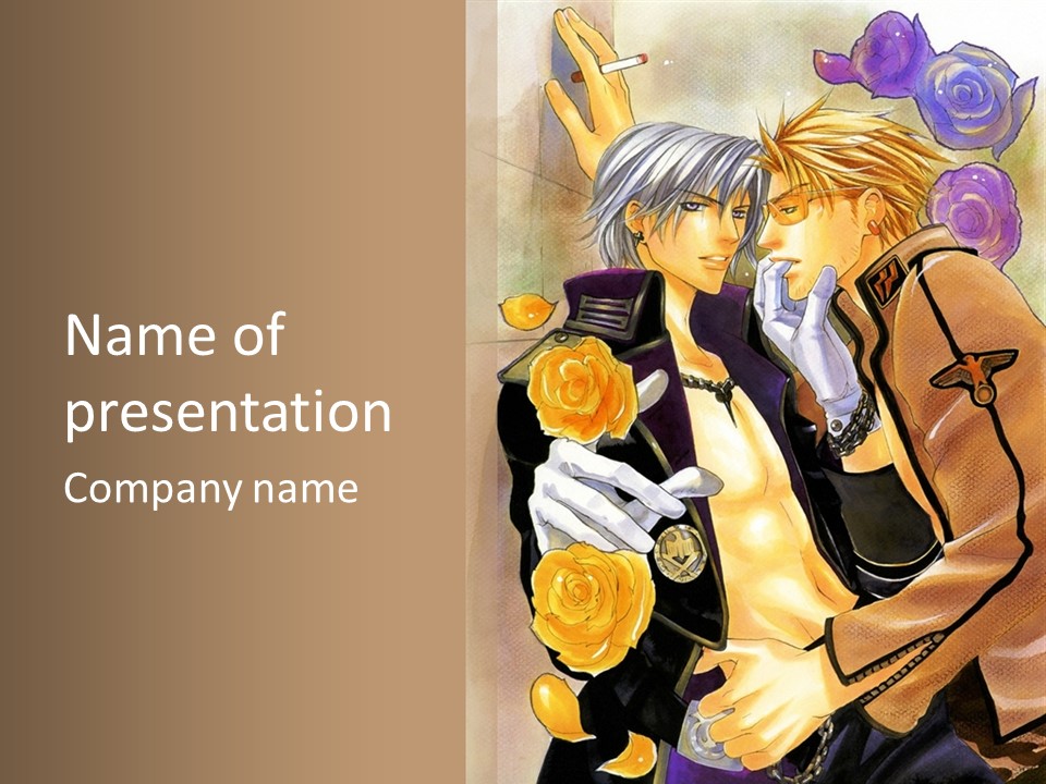 A Couple Of Anime Characters With Roses In Their Hands PowerPoint Template