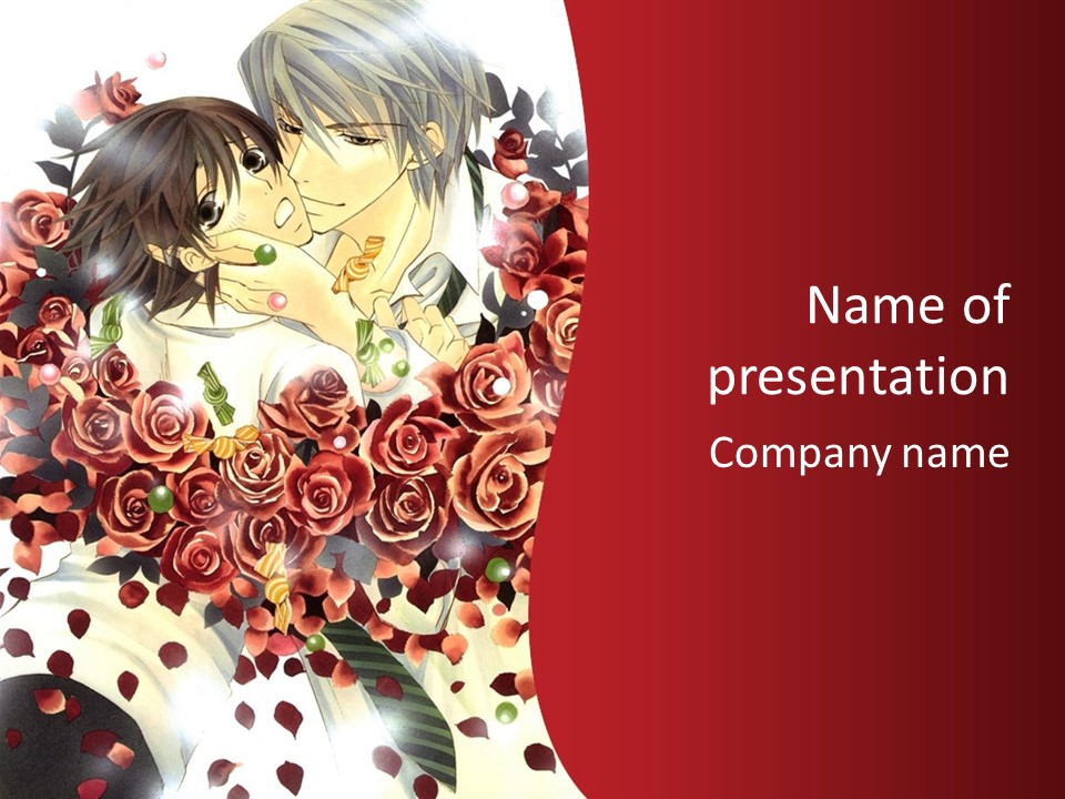A Man And A Woman Are Hugging With Roses On Them PowerPoint Template