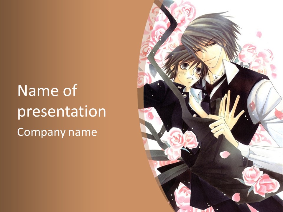 A Couple Of Anime Characters With Flowers In The Background PowerPoint Template