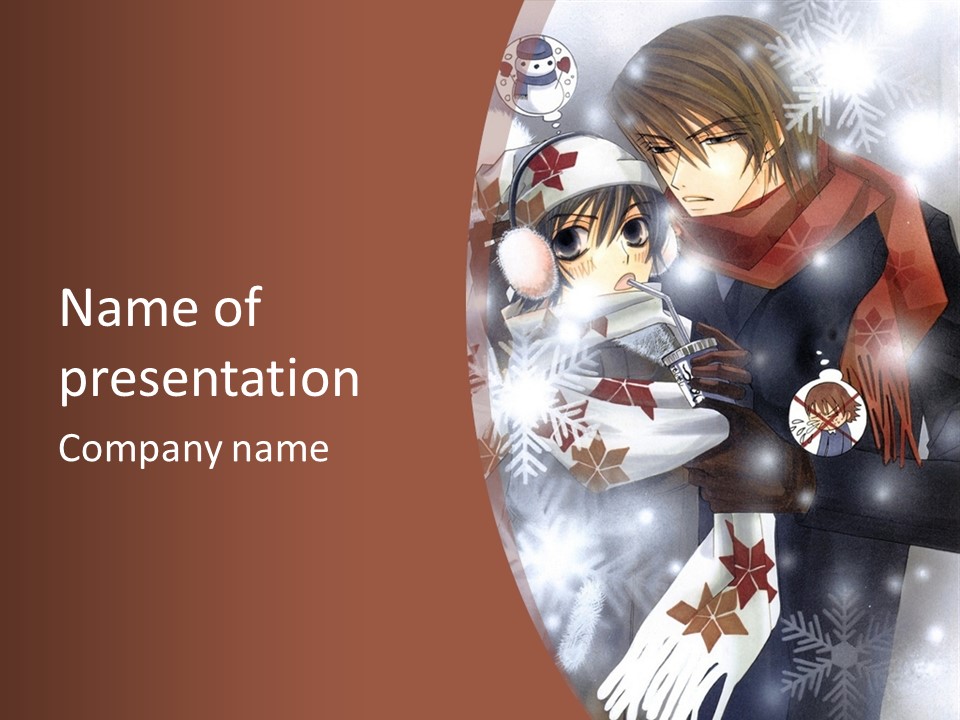 A Couple Of Anime Characters Hugging In Front Of Snow PowerPoint Template