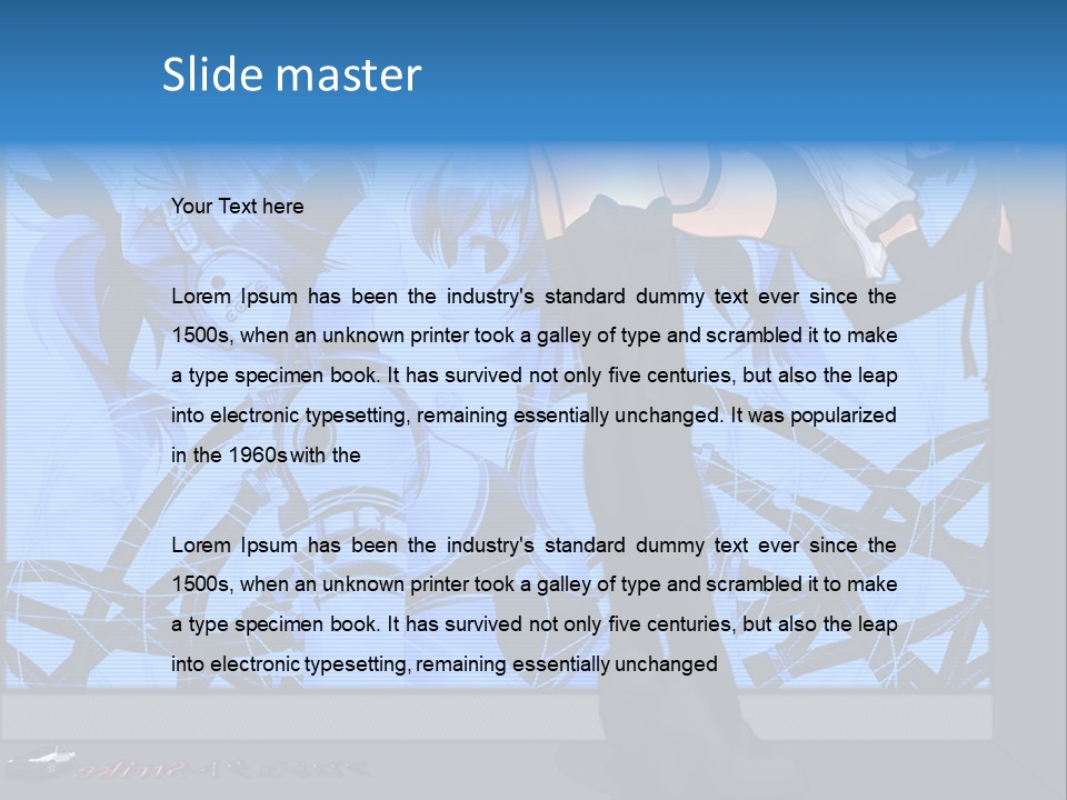 A Woman In A Black And White Outfit Standing In Front Of A Blue Background PowerPoint Template