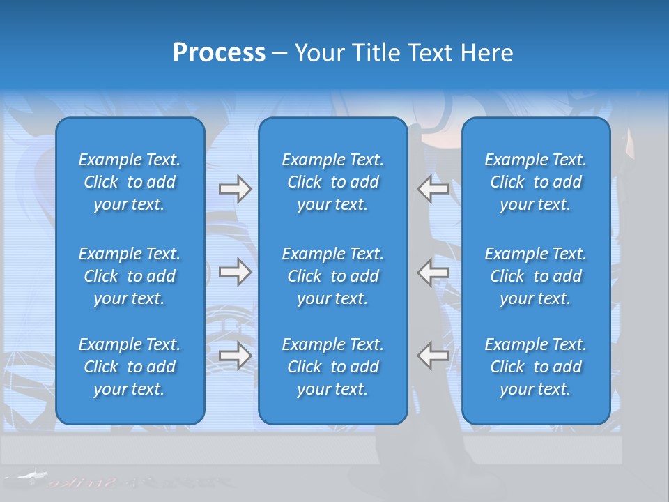 A Woman In A Black And White Outfit Standing In Front Of A Blue Background PowerPoint Template