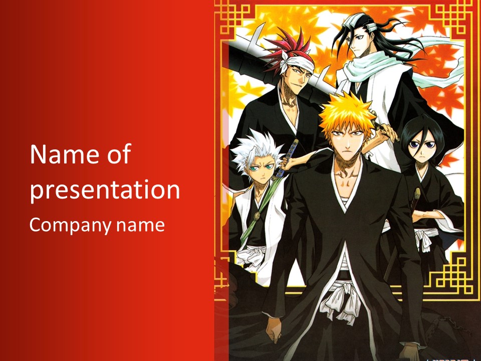 A Group Of Anime Characters With A Red Background PowerPoint Template