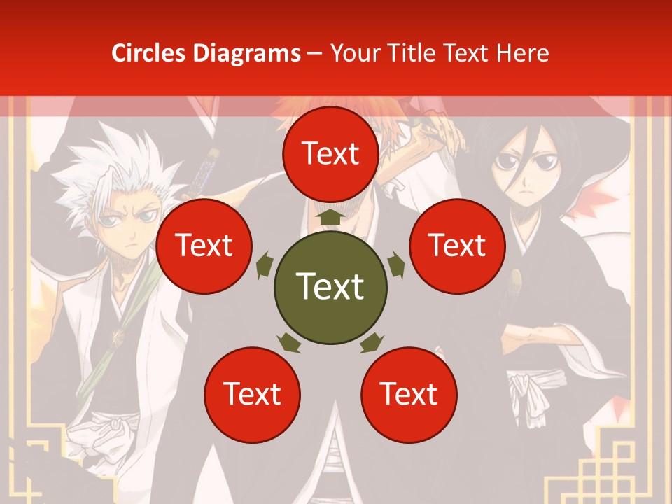 A Group Of Anime Characters With A Red Background PowerPoint Template