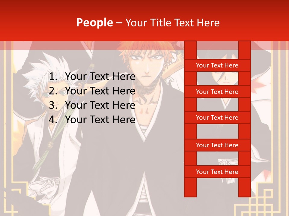 A Group Of Anime Characters With A Red Background PowerPoint Template