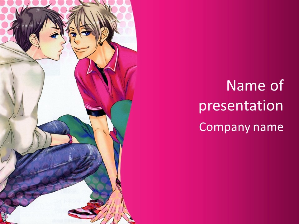 A Couple Of People Sitting Next To Each Other On A Pink Background PowerPoint Template