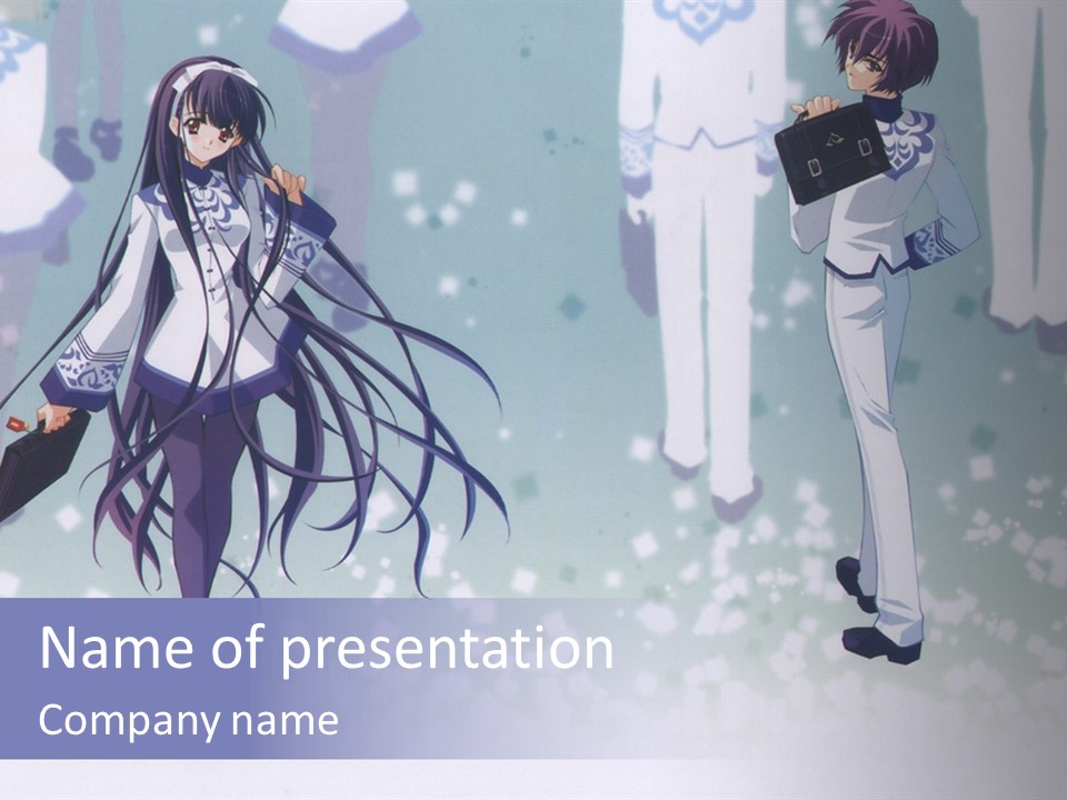 A Couple Of Anime Characters Standing Next To Each Other PowerPoint Template