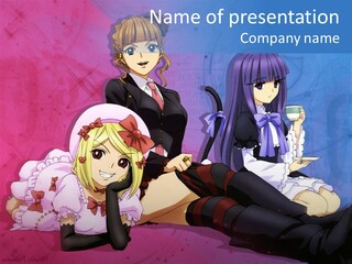 A Group Of Anime Girls Sitting Next To Each Other PowerPoint Template