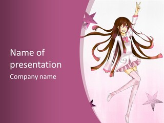 A Girl With Long Hair Is Dancing In A Pink Dress PowerPoint Template