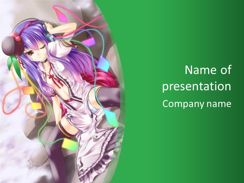 A Woman With Purple Hair And A Green Background PowerPoint Template